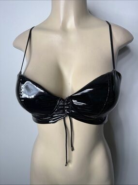 Shiny Black Drawstring Patent Bralette